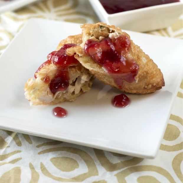 Thanksgiving Leftovers Eggrolls with Cranberry Dipping Sauce | cakenknife.com #BlogsgivingDinner