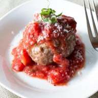 Three Cheese Stuffed Meatballs with Tomato Basil Sauce | cakenknife.com