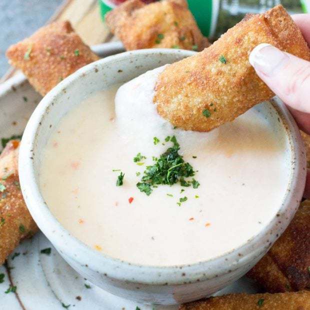 Chorizo Egg Rolls with Spicy Queso Dipping Sauce Cake 'n Knife