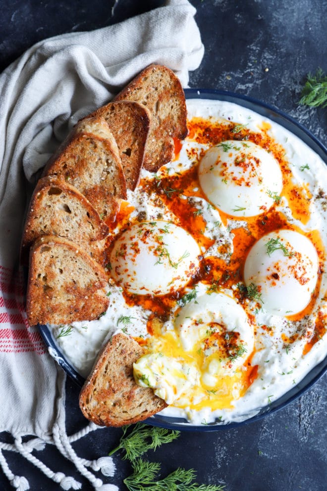 Bread with turkish eggs platter image