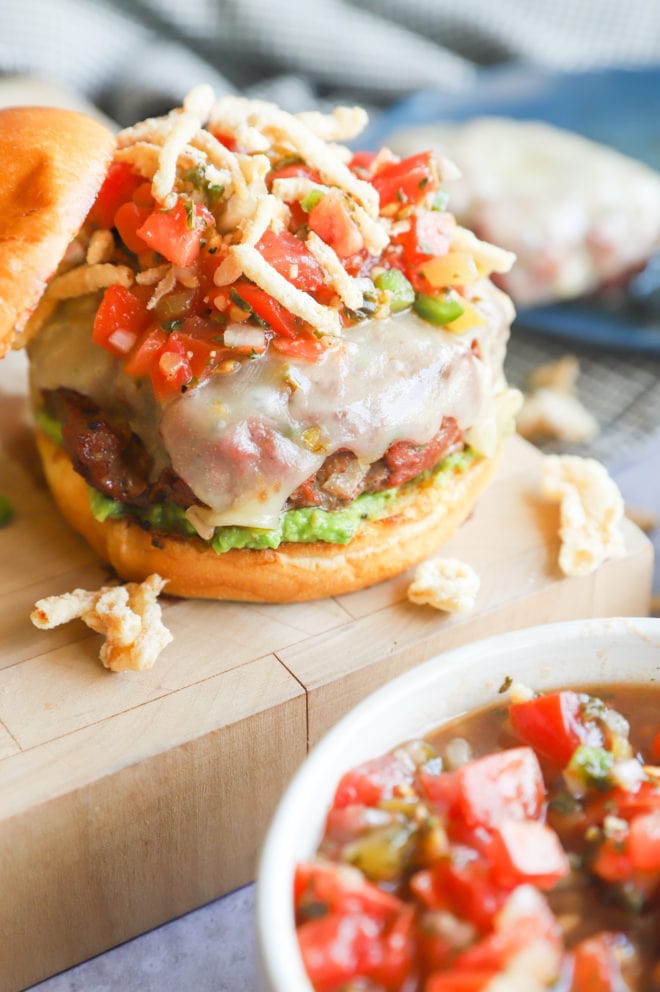 Picture of a salsa burger with jalapeno