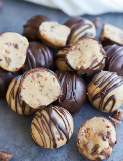 Cookie Dough Bites in a pile with chocolate chips picture