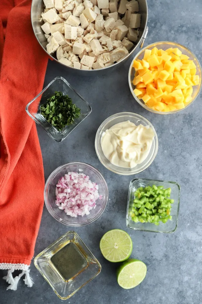 Photo of ingredients for mango chicken salad