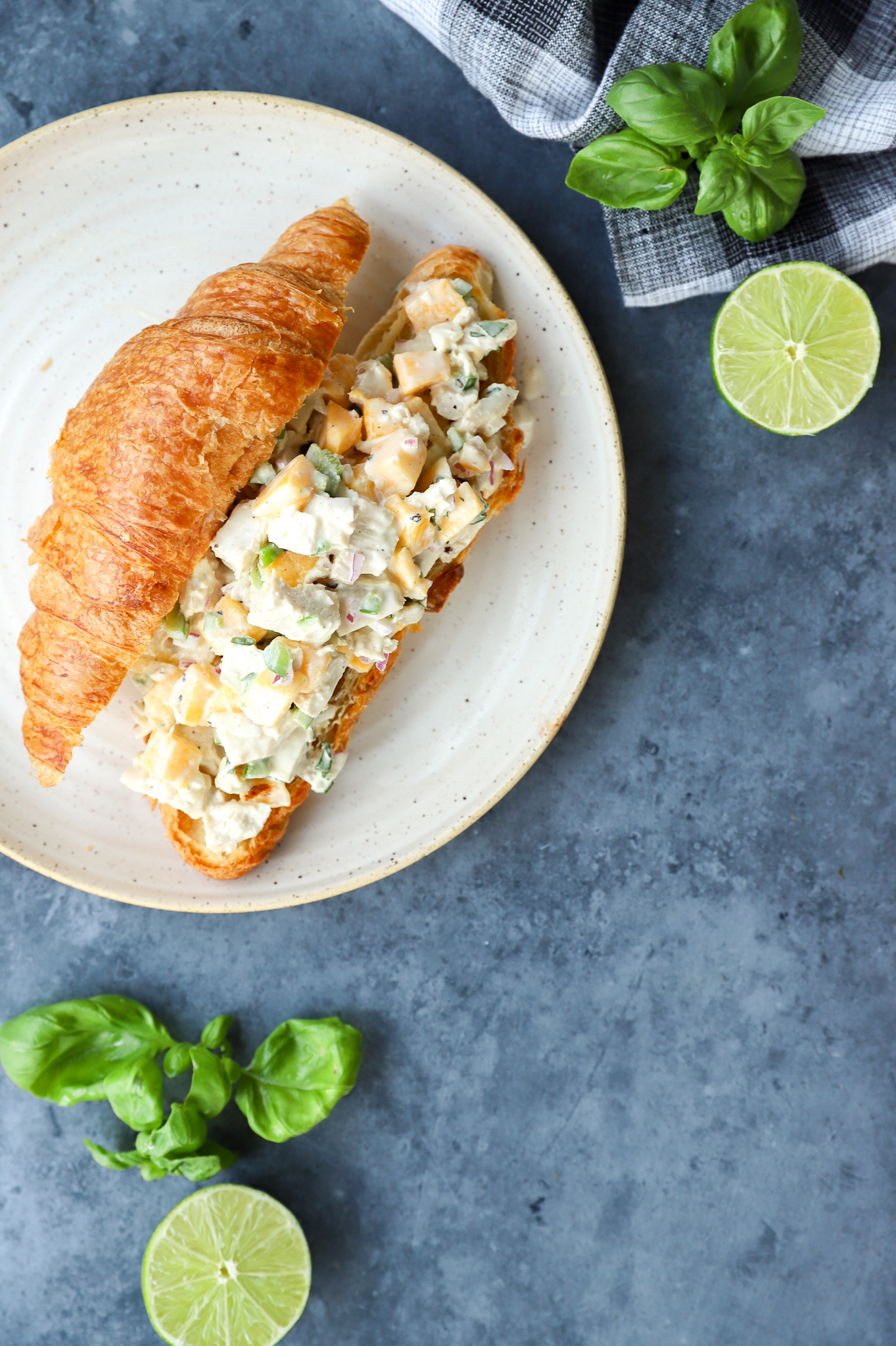 Overhead image of chicken salad sandwich