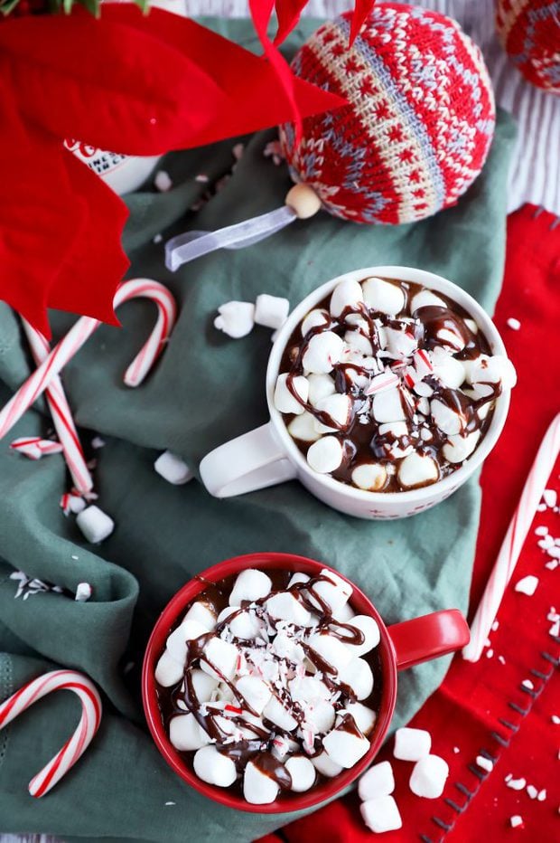 Overhead image of crockpot hot chocolate