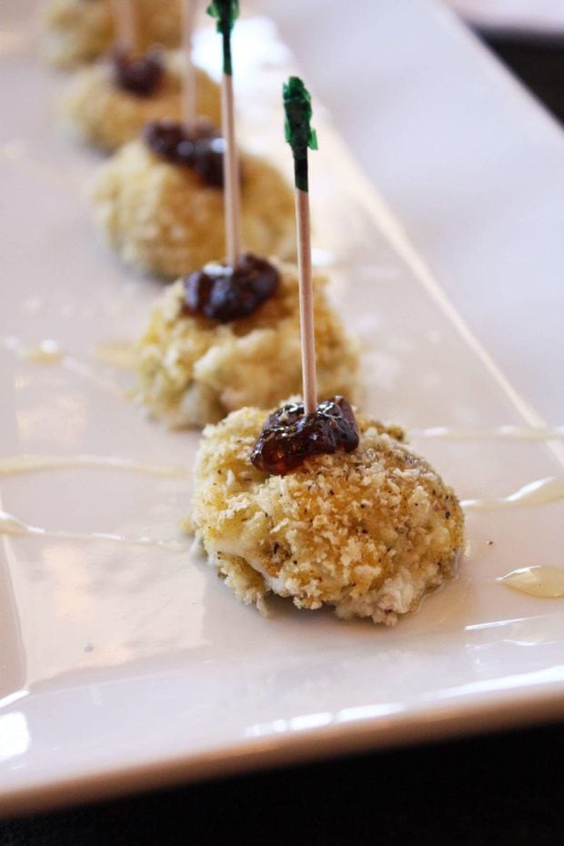 Oven Fried Goat Cheese with Honey & Fig Jam