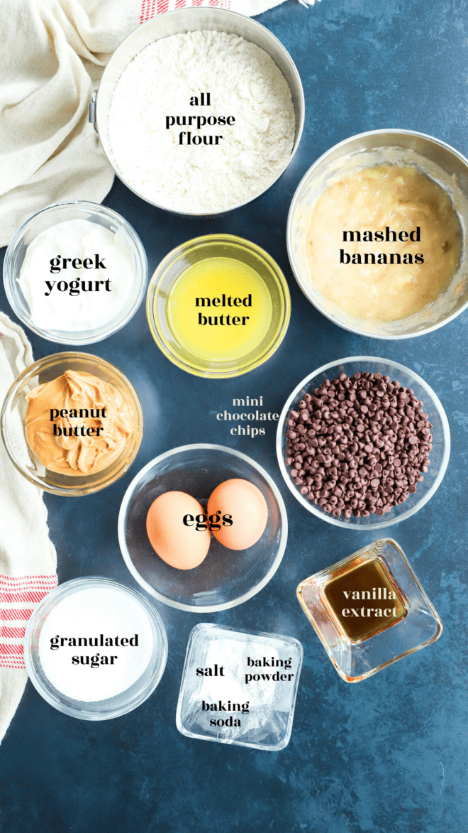 Banana mini muffins ingredients image with text