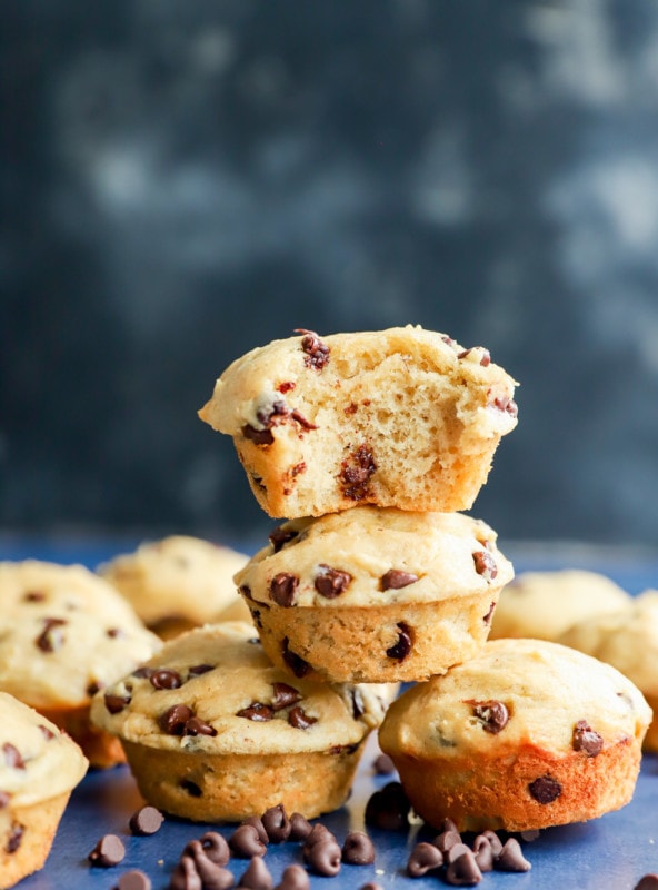 Bite taken out of a muffin in a stack