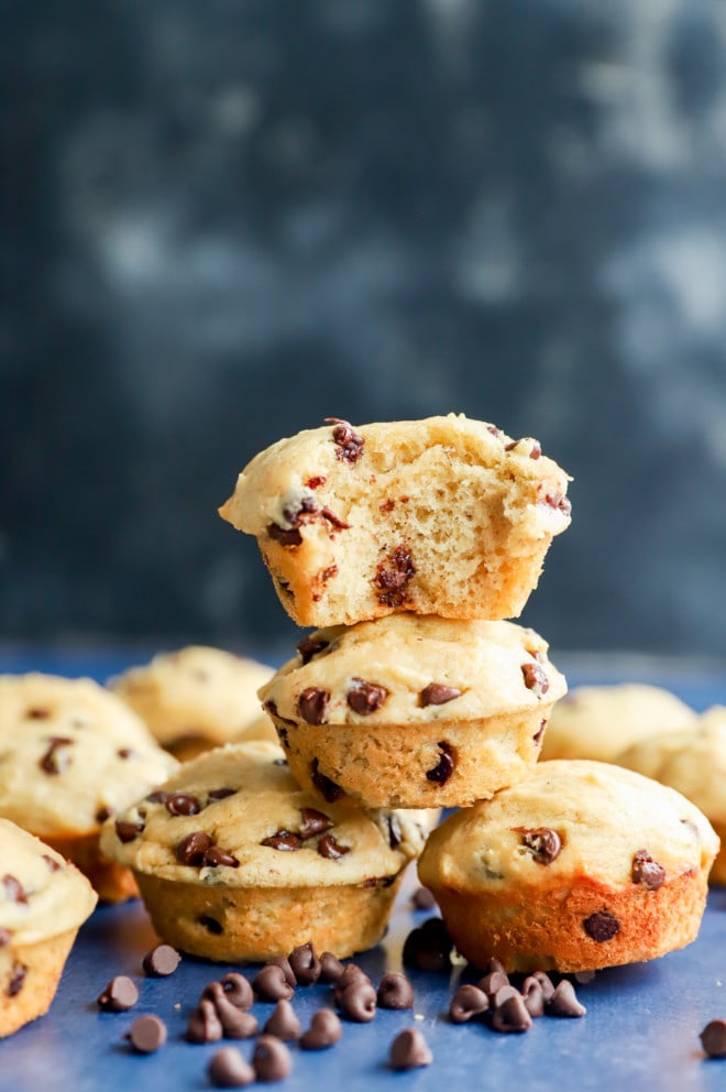 Bite taken out of a muffin in a stack