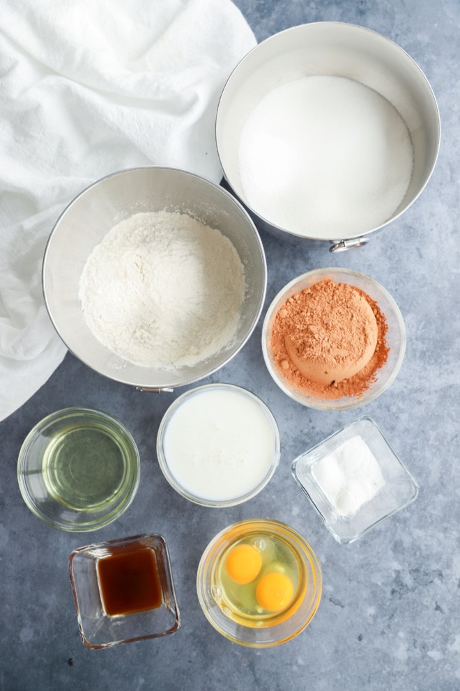 Ingredients for strawberry chocolate cake image