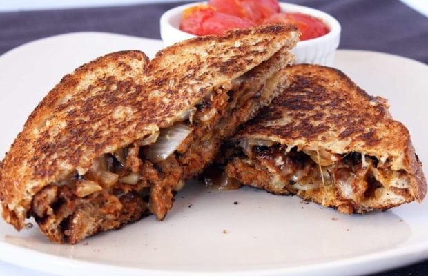 Spicy Double Decker Grilled Cheese with Roasted Tomatoes