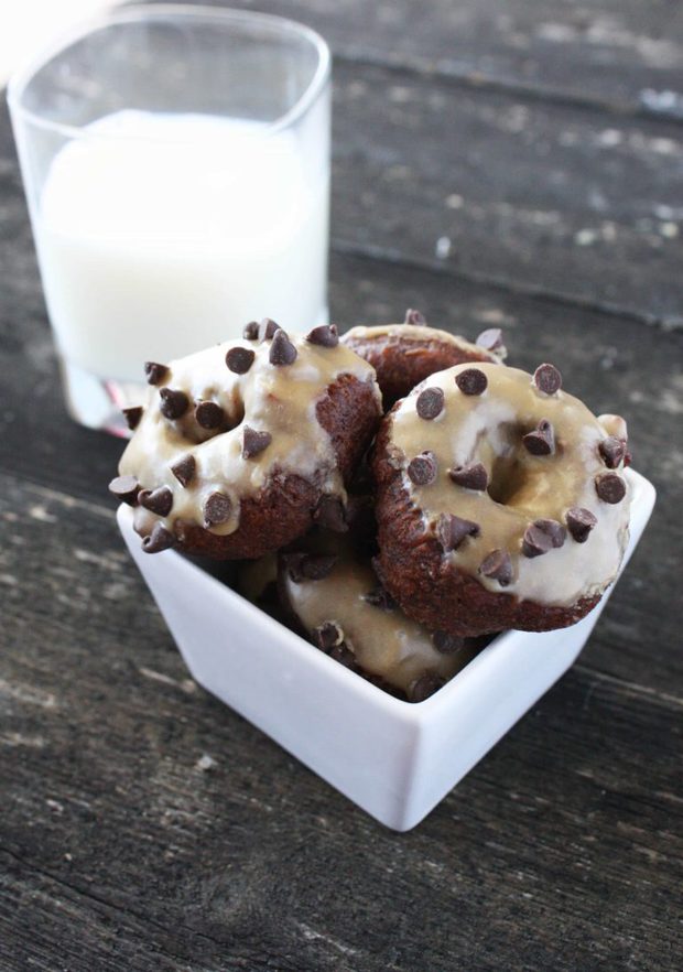 Chocolate Mini Donuts with Peanut Butter Glaze