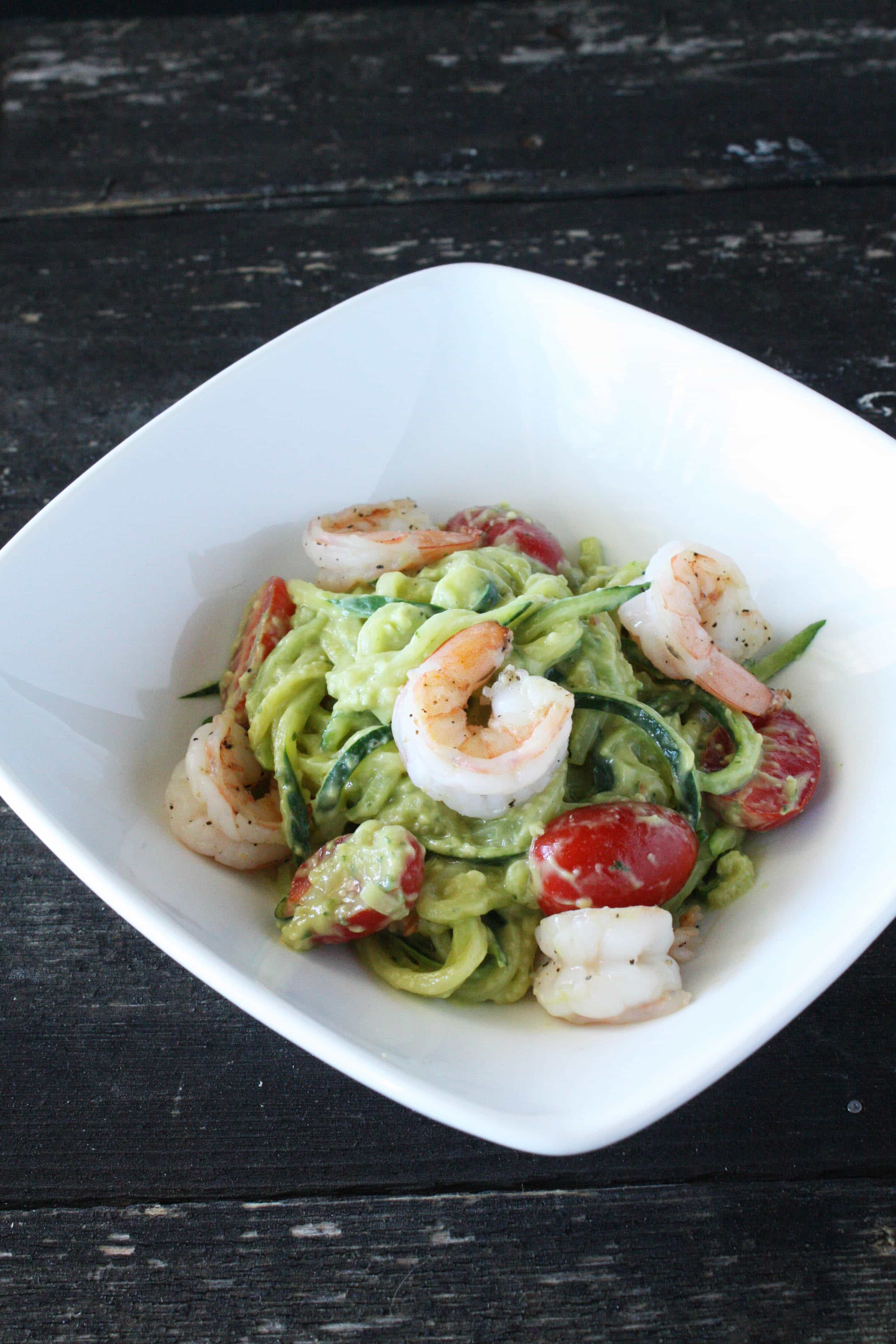 Zucchini Noodles with Avocado Pesto & Shrimp