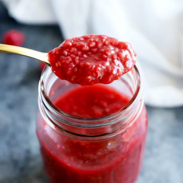Spoonful of raspberry compote image