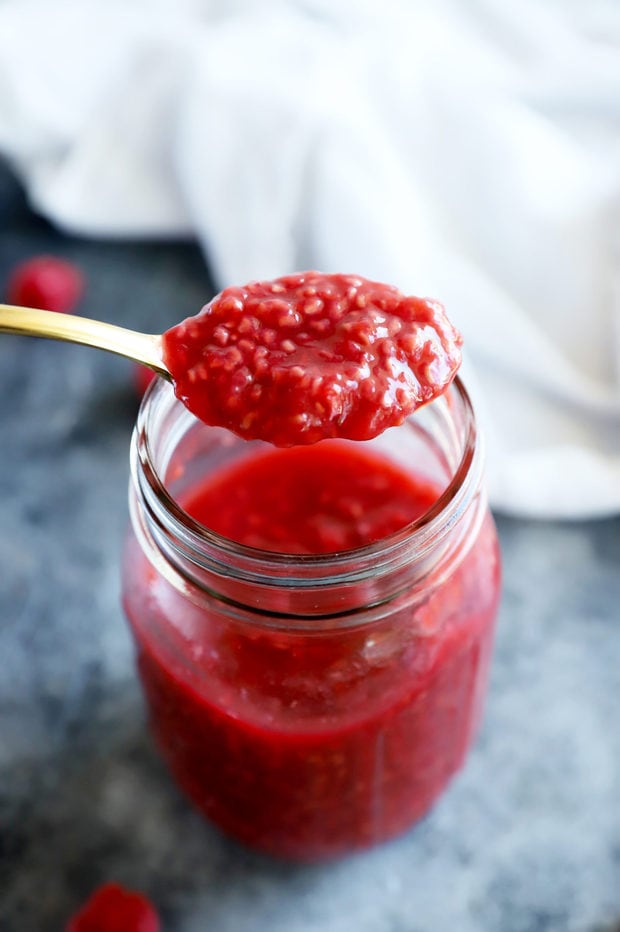 Spoonful of raspberry compote image