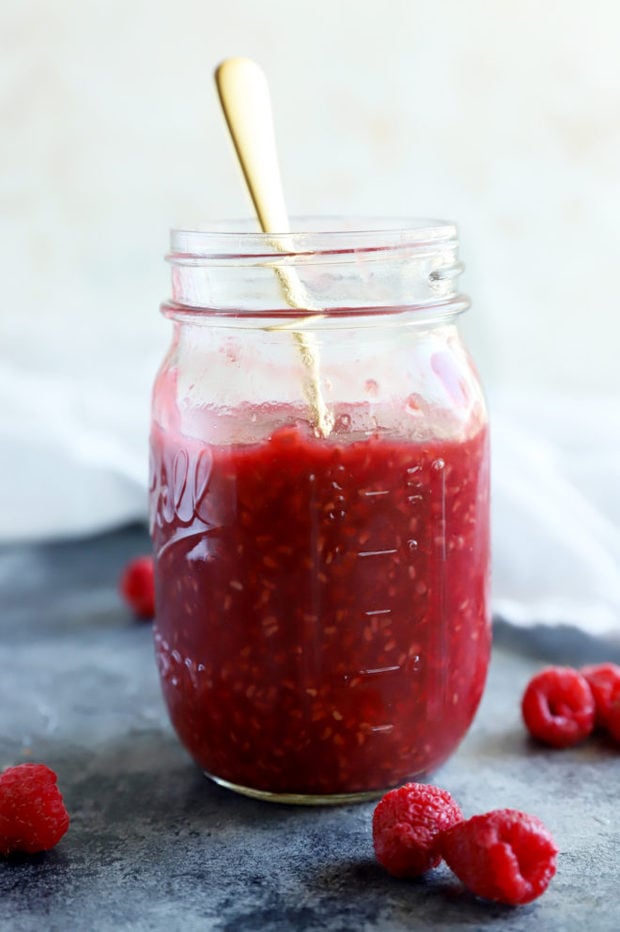 Jar of raspberry compote image
