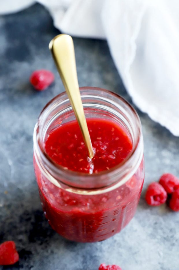 Raspberry sauce in jar image