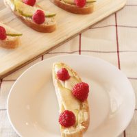 Pear, Raspberry, and Mascarpone Crostini