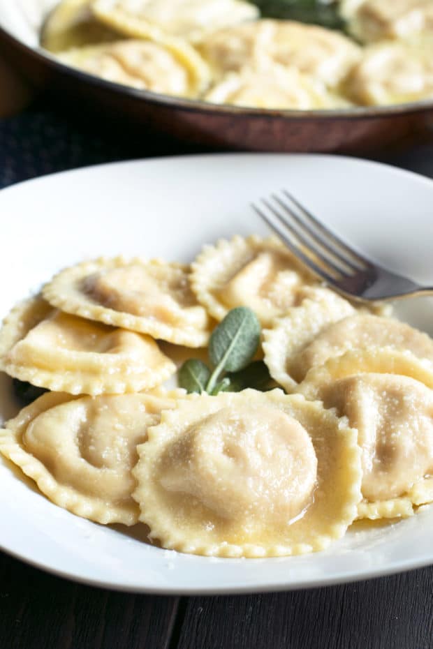 Pumpkin Ricotta Ravioli with Brown Butter Sage Sauce | cakenknife.com #pasta #ravioli #homemade #recipe