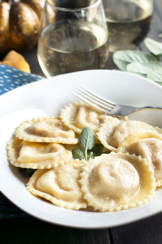 Pumpkin Ricotta Ravioli with Brown Butter Sage Sauce | cakenknife.com #pasta #ravioli #homemade #recipe