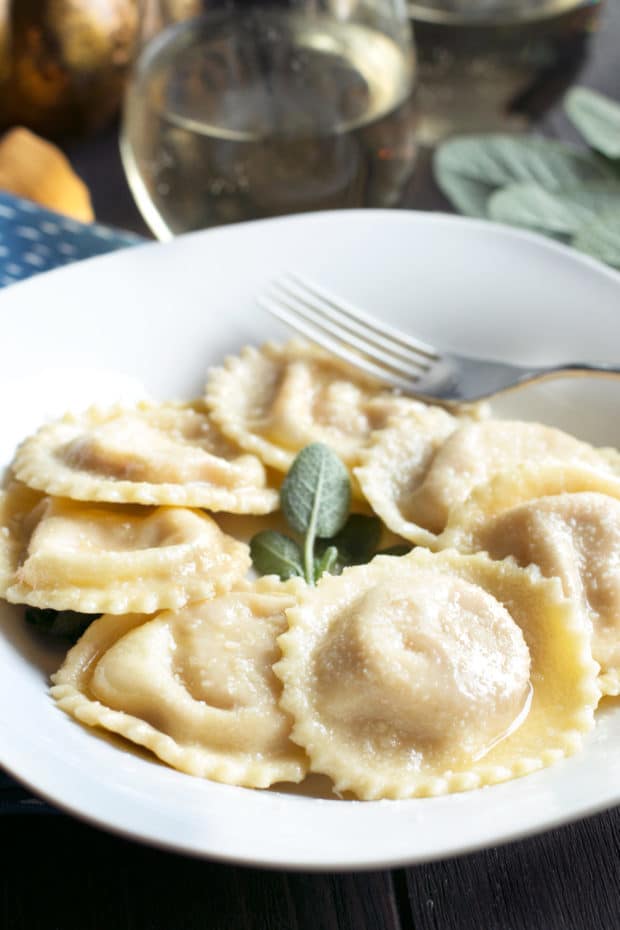 Pumpkin Ricotta Ravioli with Brown Butter Sage Sauce | cakenknife.com #pasta #ravioli #homemade #recipe
