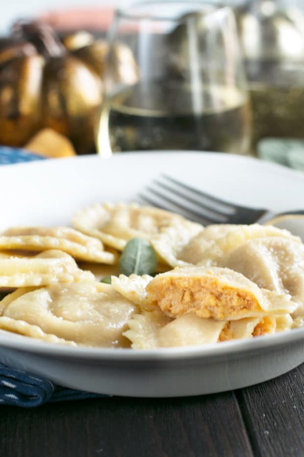 Pumpkin Ricotta Ravioli with Brown Butter Sage Sauce | cakenknife.com #pasta #ravioli #homemade #recipe