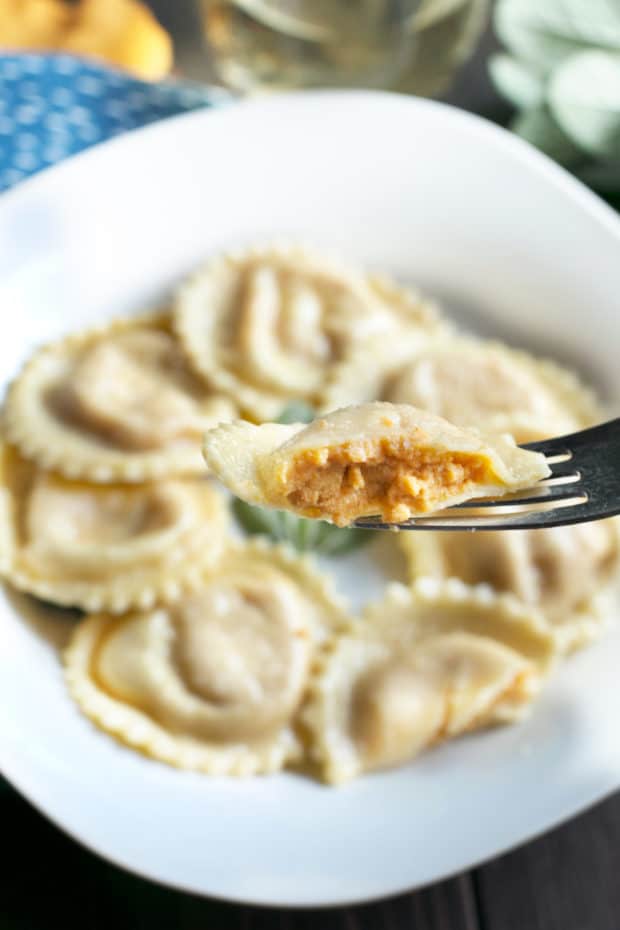 Pumpkin Ricotta Ravioli with Brown Butter Sage Sauce | cakenknife.com #pasta #ravioli #homemade #recipe