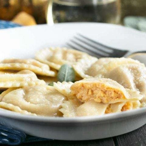 Pumpkin Ricotta Ravioli with Brown Butter Sage Sauce | cakenknife.com #pasta #ravioli #homemade #recipe