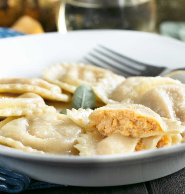 Pumpkin Ricotta Ravioli with Brown Butter Sage Sauce | cakenknife.com #pasta #ravioli #homemade #recipe