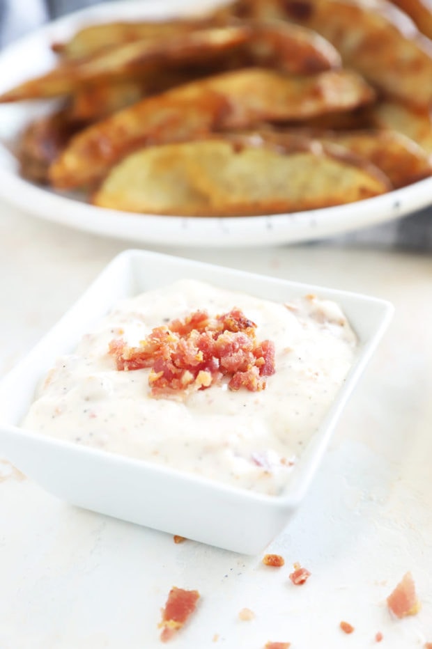 Side photo of bacon aioli in bowl