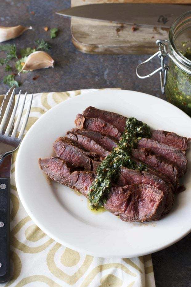 Smoky Sweet Dry Rub Flank Steak with Spicy Chimichurri Cake 'n Knife