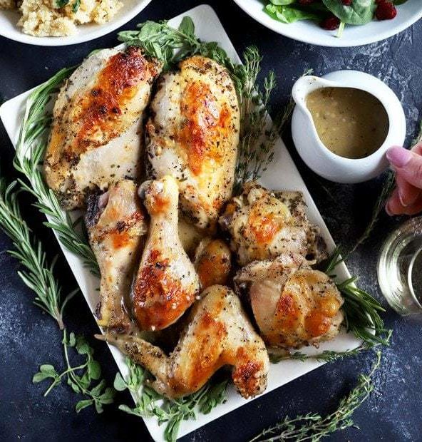 Thumbnail image of roasted chicken with white wine and herbs