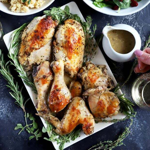Thumbnail image of roasted chicken with white wine and herbs