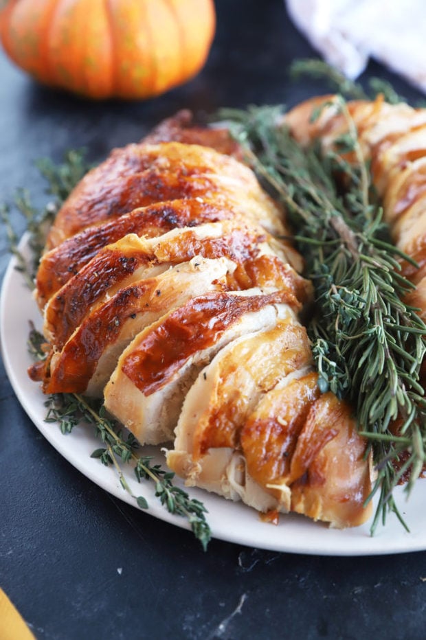 Side photo of sliced beer brined turkey breast