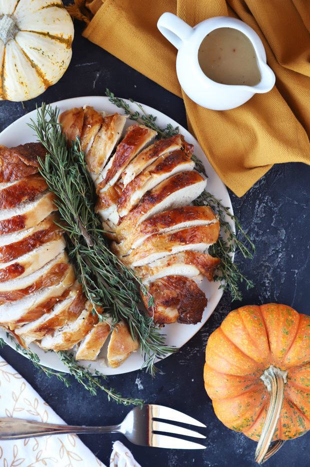 Overhead photo of beer brined turkey breast