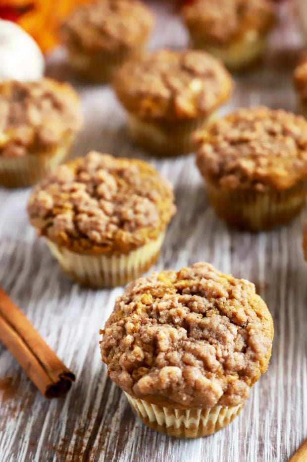 Side photo of fall pumpkin muffins