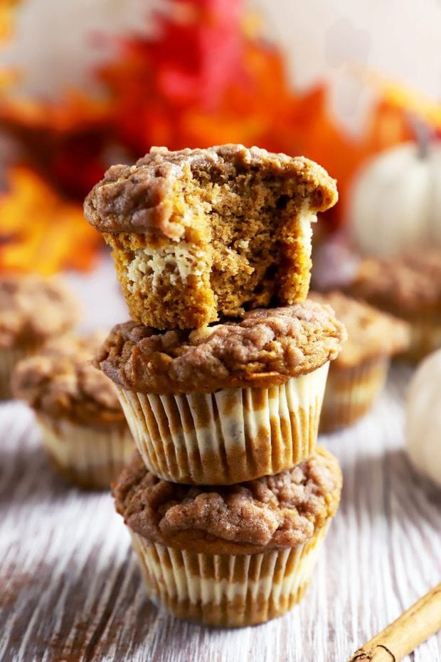 Fall muffin stack with bite taken out image