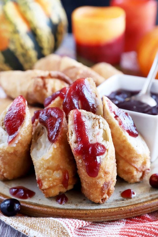 Thanksgiving leftover egg rolls on a plate image