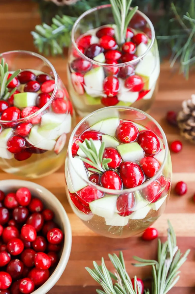 easy white wine christmas sangria in glasses