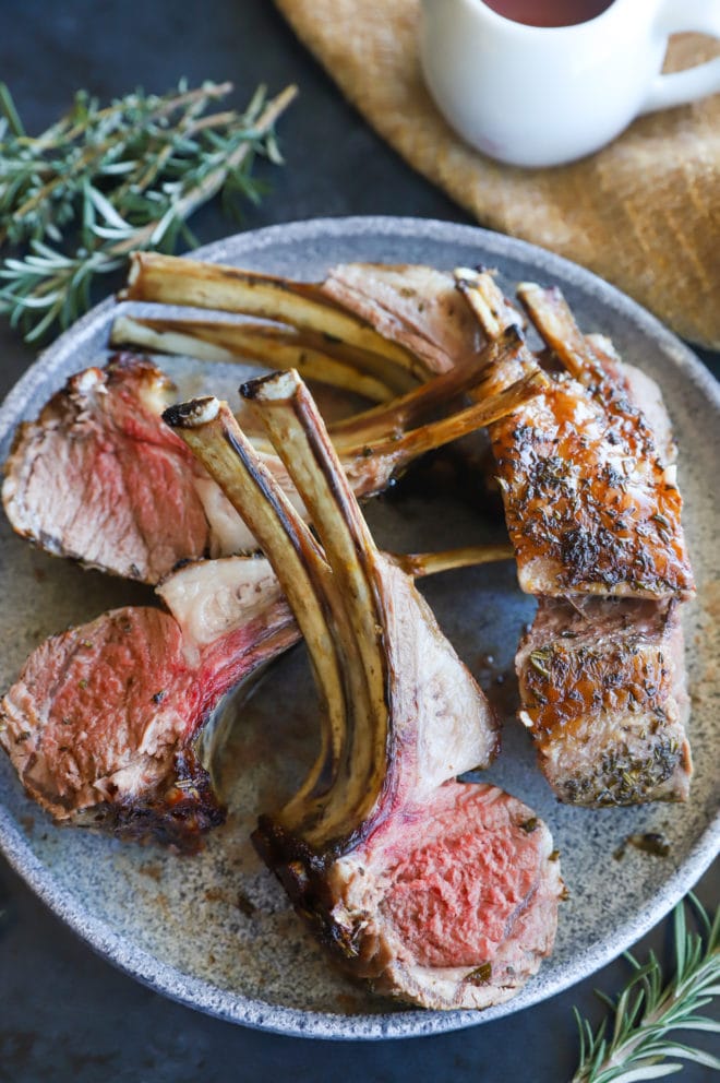 Overhead image of herb crusted rack of lamb