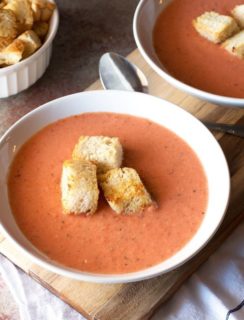 Creamy Charred Tomato Soup with Garlic Croutons | cakenknife.com