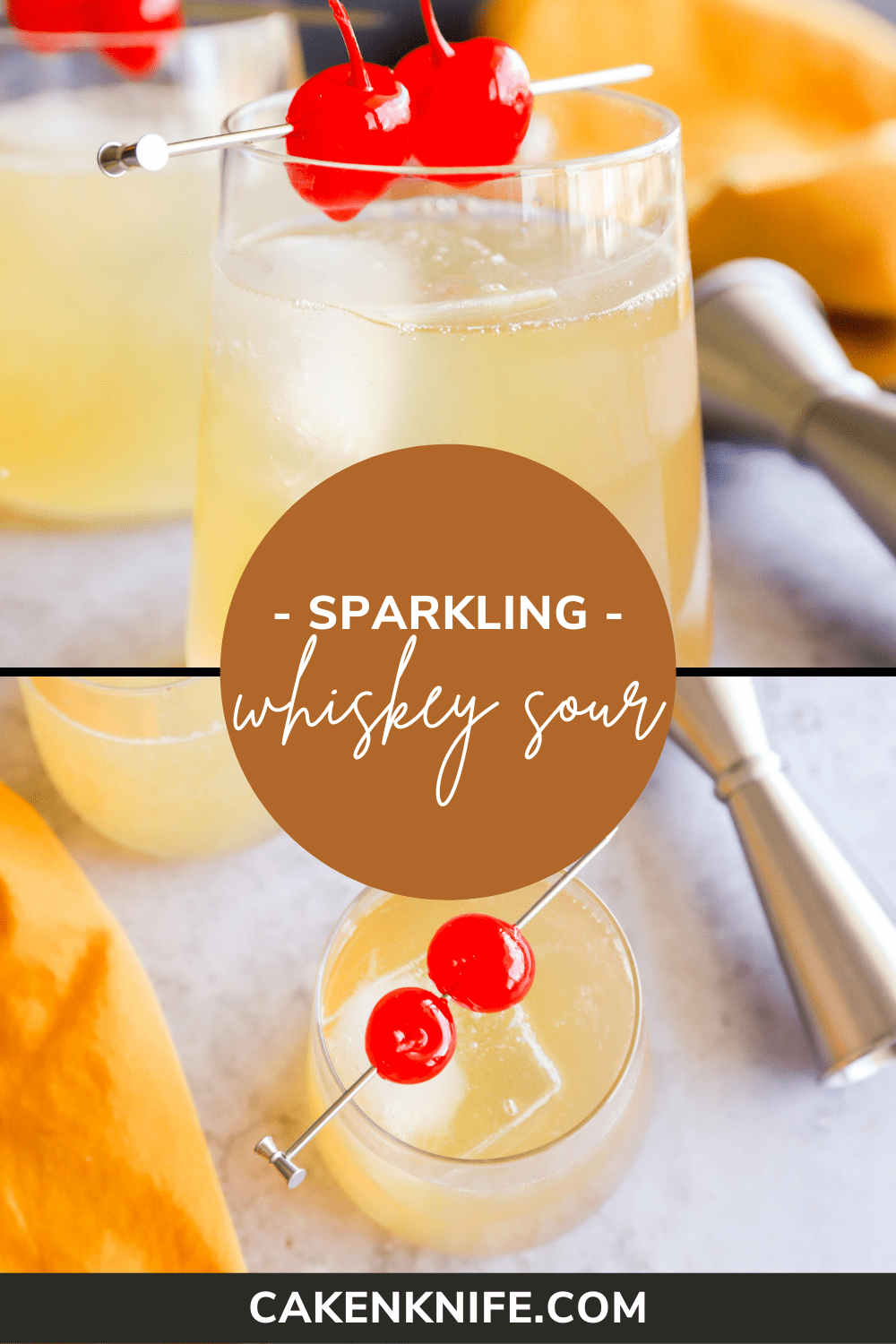 Sparkling Whiskey Sour Cake 'n Knife