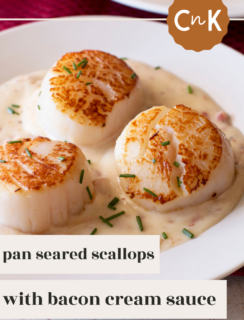 Pan Seared Scallops with Bacon Cream Sauce Pinterest Picture