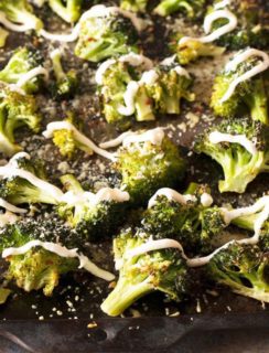 Crispy Roasted Broccoli with Garlic Cream Sauce | cakenknife.com