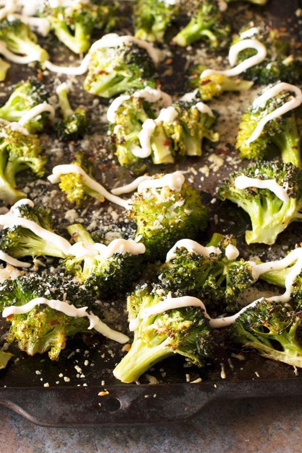 Crispy Roasted Broccoli with Garlic Cream Sauce | cakenknife.com