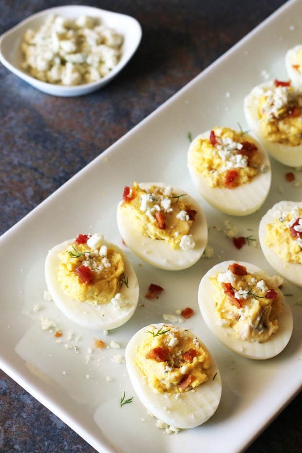 Bacon and Blue Deviled Eggs | cakenknife.com