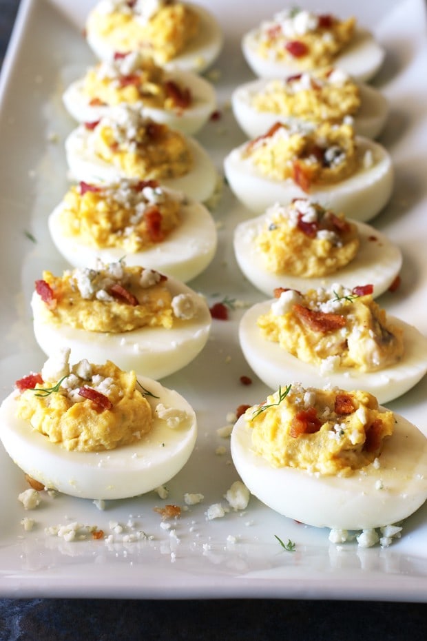 Bacon and Blue Deviled Eggs | cakenknife.com