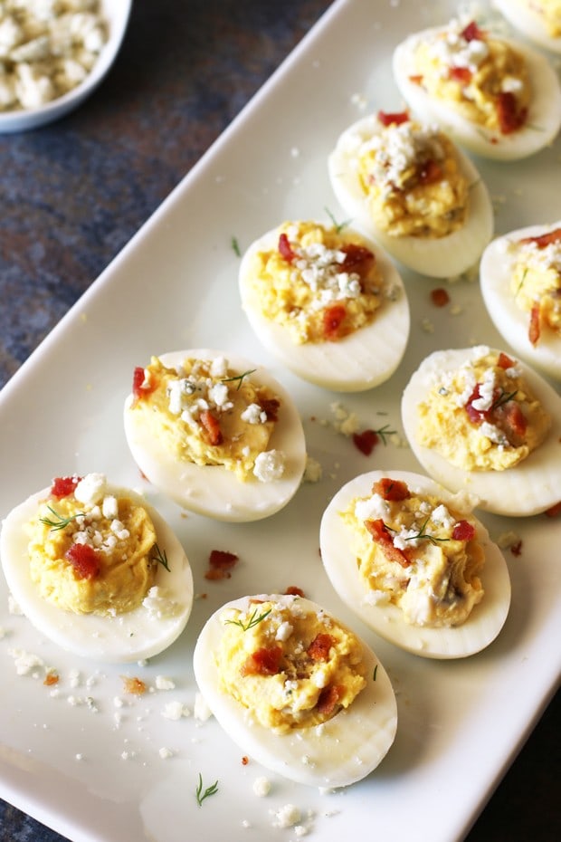 Bacon and Blue Deviled Eggs | cakenknife.com