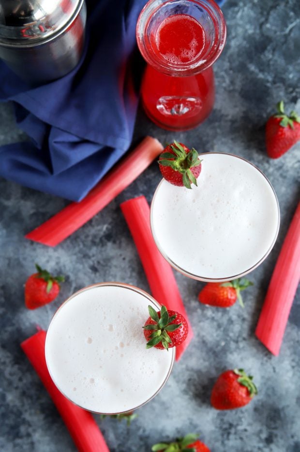 Strawberry Rhubarb Gin Fizz Cocktails