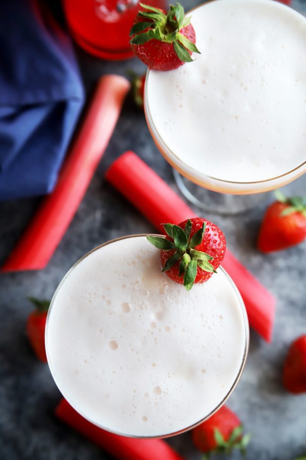 Strawberry Rhubarb Gin Fizz Cocktails